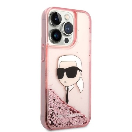 Husa pentru iPhone 14 Pro - Karl Lagerfeld Hardcase Glitter (KLHCP14LLNKHCP) - Pink Karl Head