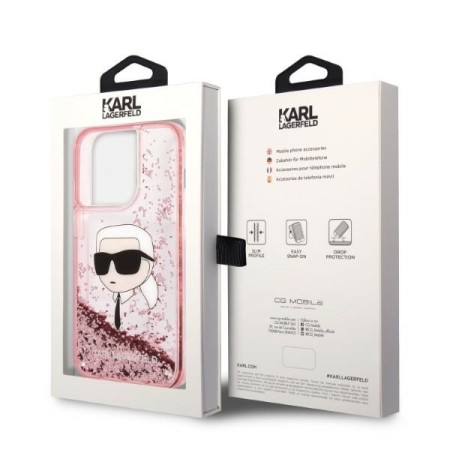 Husa pentru iPhone 14 Pro - Karl Lagerfeld Hardcase Glitter (KLHCP14LLNKHCP) - Pink Karl Head