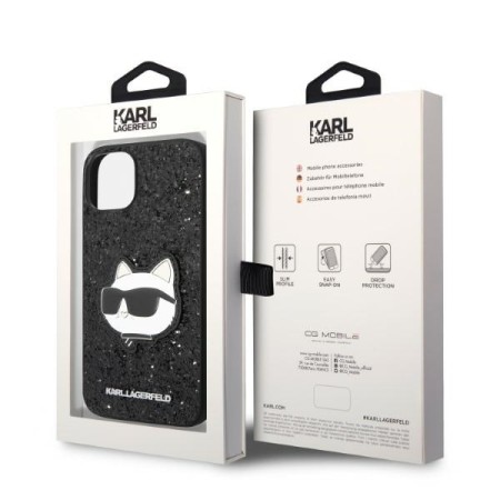 Husa pentru iPhone 15 Plus / iPhone 14 Plus - Karl Lagerfeld Hardcase Glitter (KLHCP14MG2CPK) - Choupette Patch