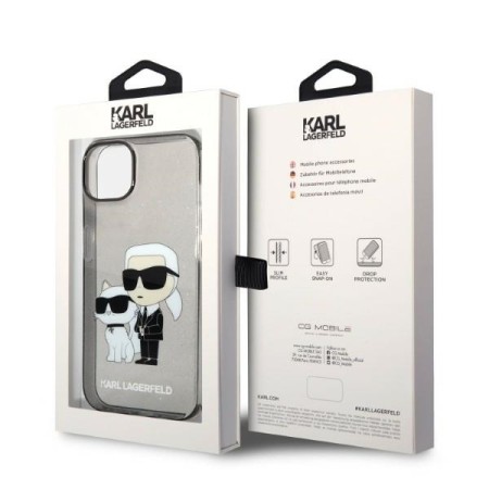 Husa pentru iPhone 15 Plus / iPhone 14 Plus - Karl Lagerfeld Hardcase Glitter (KLHCP14MHNKCTGK) - KarlandChoupette