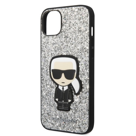 Husa pentru iPhone 15 Plus / iPhone 14 Plus - Karl Lagerfeld Hardcase Glitter (KLHCP14MGFKPG) - Silver Flakes Ikonik