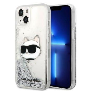 Husa pentru iPhone 15 Plus / iPhone 14 Plus - Karl Lagerfeld Hardcase Glitter (KLHCP14MLNCHCS) - Silver Choupette Head