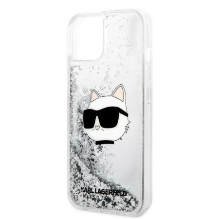 Husa pentru iPhone 15 Plus / iPhone 14 Plus - Karl Lagerfeld Hardcase Glitter (KLHCP14MLNCHCS) - Silver Choupette Head