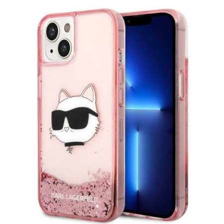 Husa pentru iPhone 15 Plus / iPhone 14 Plus - Karl Lagerfeld Hardcase Glitter (KLHCP14MLNCHCP) - Pink Choupette Head