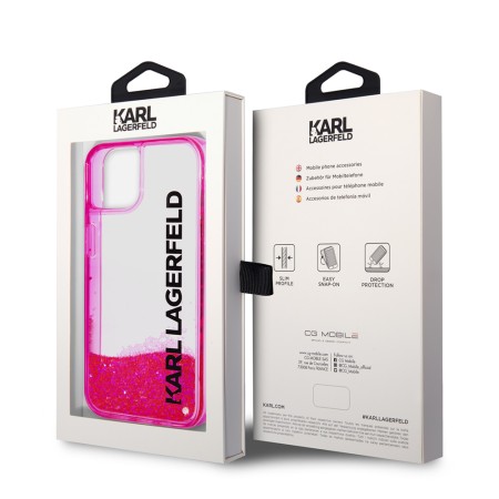 Husa pentru iPhone 15 Plus / iPhone 14 Plus - Karl Lagerfeld Hardcase Liquid Glitter (KLHCP14MLCKVF) - Pink Elong