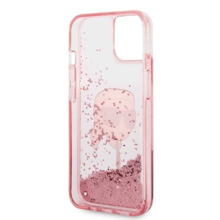 Husa pentru iPhone 15 Plus / iPhone 14 Plus - Karl Lagerfeld Hardcase Glitter (KLHCP14MLNKHCP) - Pink Karl Head