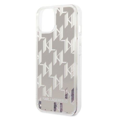 Husa pentru iPhone 15 Plus / iPhone 14 Plus - Karl Lagerfeld Hardcase Liquid Glitter (KLHCP14MLMNMS) - Silver Monogram