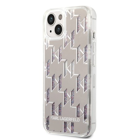 Husa pentru iPhone 15 Plus / iPhone 14 Plus - Karl Lagerfeld Hardcase Liquid Glitter (KLHCP14MLMNMS) - Silver Monogram