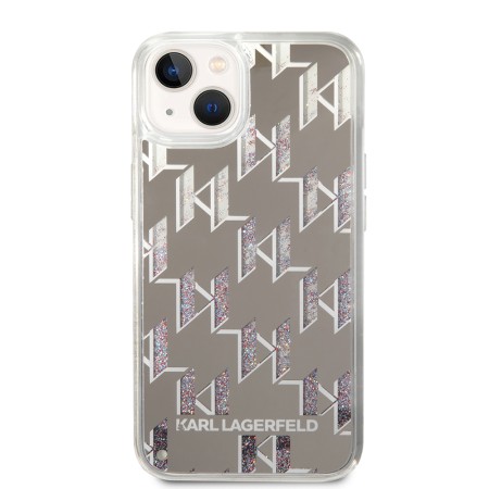 Husa pentru iPhone 15 Plus / iPhone 14 Plus - Karl Lagerfeld Hardcase Liquid Glitter (KLHCP14MLMNMS) - Silver Monogram