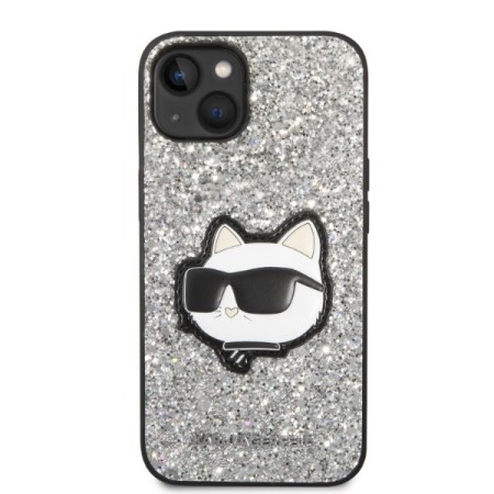 Husa pentru iPhone 15 / iPhone 14 / iPhone 13 - Karl Lagerfeld Hardcase Glitter (KLHCP14SG2CPS) - Silver Choupette Patch