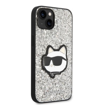 Husa pentru iPhone 15 / iPhone 14 / iPhone 13 - Karl Lagerfeld Hardcase Glitter (KLHCP14SG2CPS) - Silver Choupette Patch