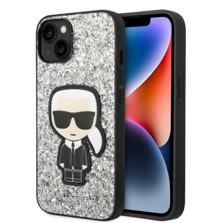 Husa pentru iPhone 15 / iPhone 14 / iPhone 13 - Karl Lagerfeld Hardcase Glitter (KLHCP14SGFKPG) - Silver Flakes Ikonik