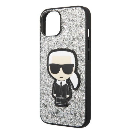 Husa pentru iPhone 15 / iPhone 14 / iPhone 13 - Karl Lagerfeld Hardcase Glitter (KLHCP14SGFKPG) - Silver Flakes Ikonik