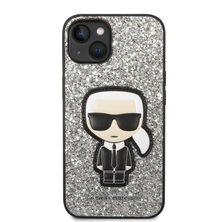 Husa pentru iPhone 15 / iPhone 14 / iPhone 13 - Karl Lagerfeld Hardcase Glitter (KLHCP14SGFKPG) - Silver Flakes Ikonik