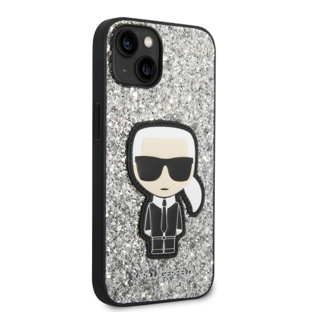 Husa pentru iPhone 15 / iPhone 14 / iPhone 13 - Karl Lagerfeld Hardcase Glitter (KLHCP14SGFKPG) - Silver Flakes Ikonik