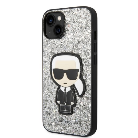 Husa pentru iPhone 15 / iPhone 14 / iPhone 13 - Karl Lagerfeld Hardcase Glitter (KLHCP14SGFKPG) - Silver Flakes Ikonik