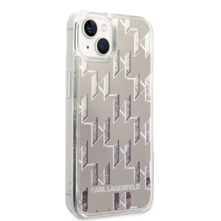 Husa pentru iPhone 15 / iPhone 14 / iPhone 13 - Karl Lagerfeld Hardcase Liquid Glitter (KLHCP14SLMNMS) - Silver Monogram