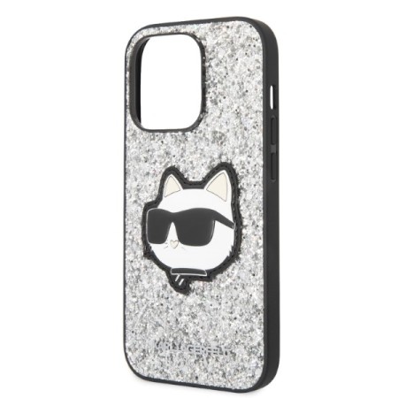 Husa pentru iPhone 14 Pro Max - Karl Lagerfeld Hardcase Glitter (KLHCP14XG2CPS) - Silver Choupette Patch