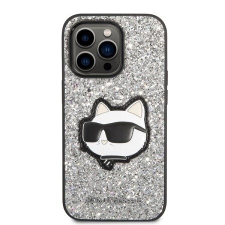 Husa pentru iPhone 14 Pro Max - Karl Lagerfeld Hardcase Glitter (KLHCP14XG2CPS) - Silver Choupette Patch