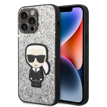 Husa pentru iPhone 14 Pro Max - Karl Lagerfeld Hardcase Glitter (KLHCP14XGFKPG) - Silver Flakes Ikonik