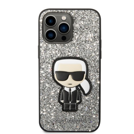 Husa pentru iPhone 14 Pro Max - Karl Lagerfeld Hardcase Glitter (KLHCP14XGFKPG) - Silver Flakes Ikonik