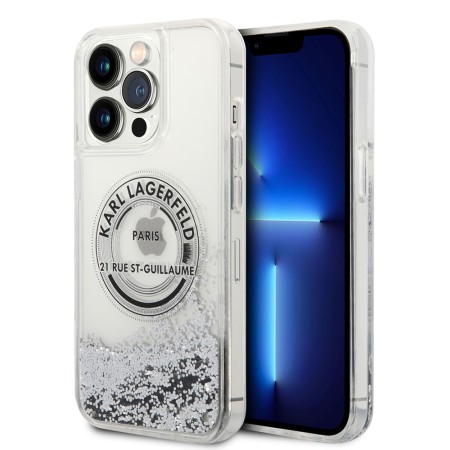 Husa pentru iPhone 14 Pro Max - Karl Lagerfeld Hardcase Liquid Glitter (KLHCP14XLCRSGRS) - Silver RSG