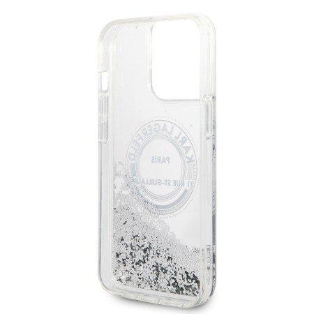 Husa pentru iPhone 14 Pro Max - Karl Lagerfeld Hardcase Liquid Glitter (KLHCP14XLCRSGRS) - Silver RSG