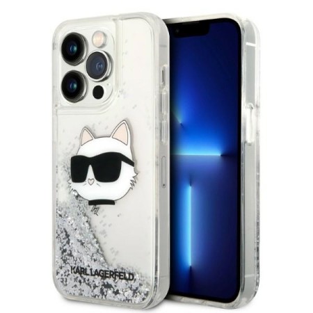 Husa pentru iPhone 14 Pro Max - Karl Lagerfeld Hardcase Glitter (KLHCP14XLNCHCS) - Silver Choupette Head