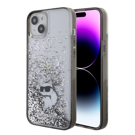 Husa pentru iPhone 15 Plus / iPhone 14 Plus - Karl Lagerfeld Hardcase Liquid Glitter (KLHCP15MLKCNSK) - Transparent Choupette