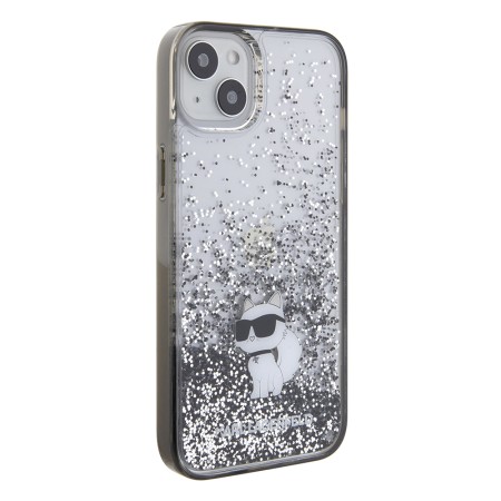 Husa pentru iPhone 15 Plus / iPhone 14 Plus - Karl Lagerfeld Hardcase Liquid Glitter (KLHCP15MLKCNSK) - Transparent Choupette