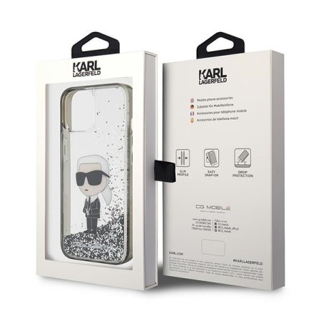 Husa pentru iPhone 15 / iPhone 14 / iPhone 13 - Karl Lagerfeld Hardcase Liquid Glitter (KLHCP15SLKKNSK) - Transparent Ikonik