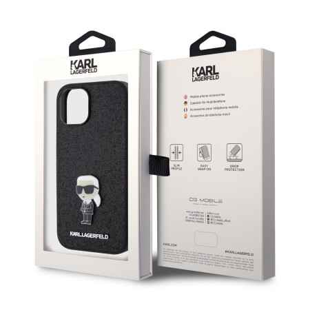 Husa pentru iPhone 15 / iPhone 14 / iPhone 13 - Karl Lagerfeld Hardcase Glitter Fixed (KLHCP15SGKNPSK) - Ikonik Logo