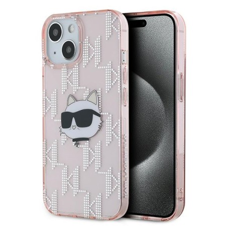 Husa pentru iPhone 15 / iPhone 14 / iPhone 13 - Karl Lagerfeld IML Luxury (KLHCP14SHKLPCHP) - Pink Choupette HeadandMonogram