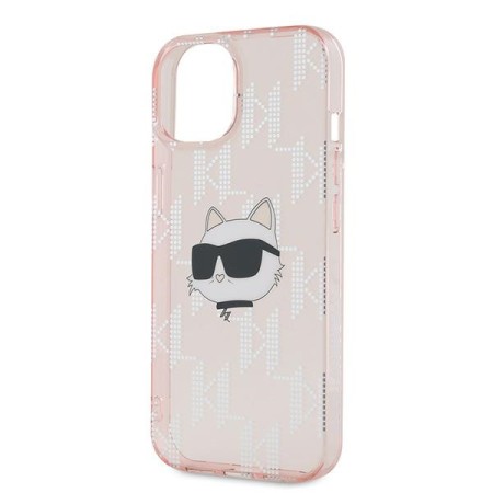 Husa pentru iPhone 15 / iPhone 14 / iPhone 13 - Karl Lagerfeld IML Luxury (KLHCP14SHKLPCHP) - Pink Choupette HeadandMonogram