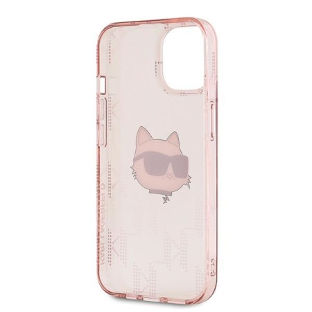 Husa pentru iPhone 15 / iPhone 14 / iPhone 13 - Karl Lagerfeld IML Luxury (KLHCP14SHKLPCHP) - Pink Choupette HeadandMonogram