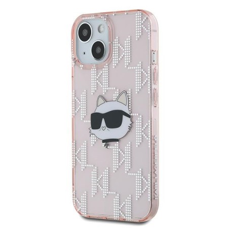 Husa pentru iPhone 15 / iPhone 14 / iPhone 13 - Karl Lagerfeld IML Luxury (KLHCP14SHKLPCHP) - Pink Choupette HeadandMonogram