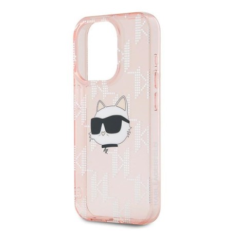 Husa pentru iPhone 15 Pro - Karl Lagerfeld IML Luxury (KLHCP15LHKLPCHP) - Pink Choupette HeadandMonogram