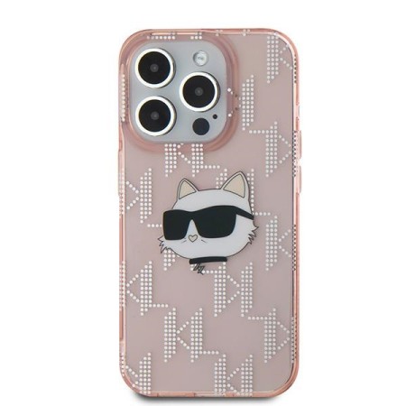 Husa pentru iPhone 15 Pro - Karl Lagerfeld IML Luxury (KLHCP15LHKLPCHP) - Pink Choupette HeadandMonogram