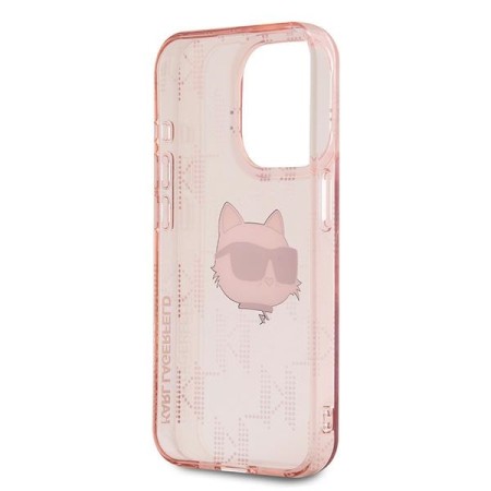 Husa pentru iPhone 15 Pro - Karl Lagerfeld IML Luxury (KLHCP15LHKLPCHP) - Pink Choupette HeadandMonogram