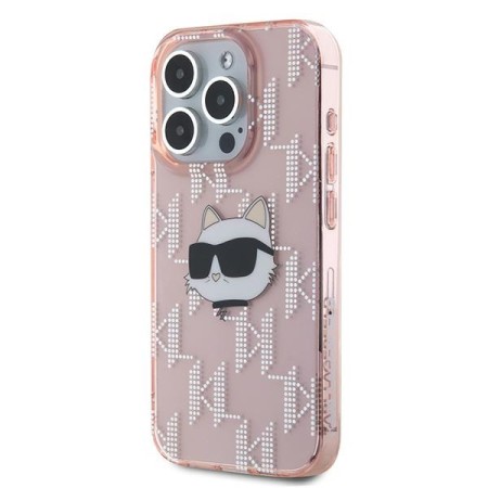 Husa pentru iPhone 15 Pro - Karl Lagerfeld IML Luxury (KLHCP15LHKLPCHP) - Pink Choupette HeadandMonogram