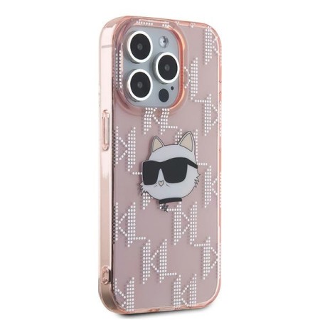 Husa pentru iPhone 15 Pro - Karl Lagerfeld IML Luxury (KLHCP15LHKLPCHP) - Pink Choupette HeadandMonogram