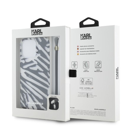 Husa pentru iPhone 15 Pro - Karl Lagerfeld IML Luxury (KLHCP15LHZBPKCCK) - Zebra PatternandCord