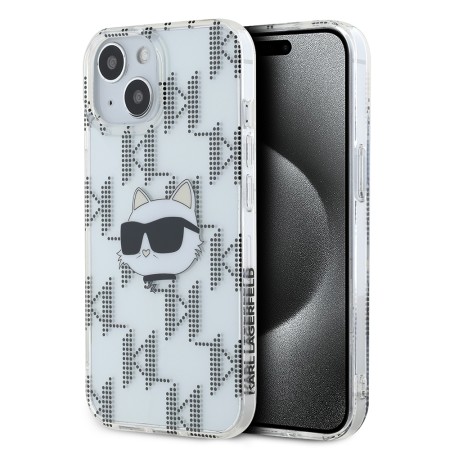 Husa pentru iPhone 15 / iPhone 14 / iPhone 13 - Karl Lagerfeld IML Luxury (KLHCP15SHKLPCHT) - Transparent Choupette HeadandMonogram