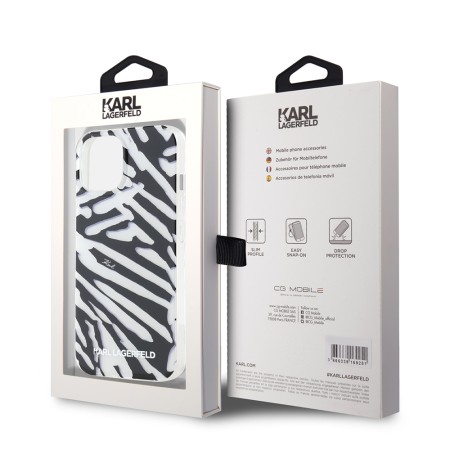 Husa pentru iPhone 15 / iPhone 14 / iPhone 13 - Karl Lagerfeld IML Luxury (KLHCP15SHZBPKCCK) - Zebra PatternandCord