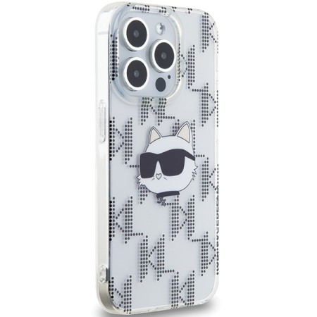 Husa pentru iPhone 15 Pro Max - Karl Lagerfeld IML Luxury (KLHCP15XHKLPCHT) - Transparent Choupette HeadandMonogram