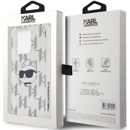 Husa pentru iPhone 15 Pro Max - Karl Lagerfeld IML Luxury (KLHCP15XHKLPCHT) - Transparent Choupette HeadandMonogram