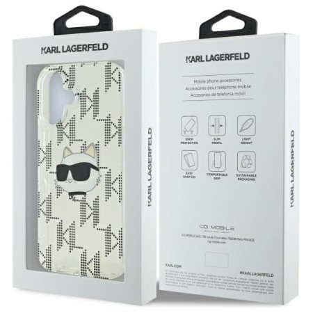 Husa pentru iPhone 16 - Karl Lagerfeld IML Luxury Electroplated (KLHCP16SHKLPCHT) - Transparent Choupette Head