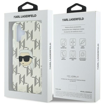 Husa pentru iPhone 16 - Karl Lagerfeld IML Luxury Electroplated (KLHCP16SHKLPKHT) - Transparent Karl Head