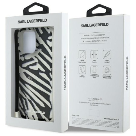 Husa pentru iPhone 16 Pro Max - Karl Lagerfeld IML Luxury (KLHCP16XHZBPKCCK) - Zebra PatternandCord