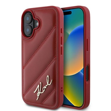 Husa pentru iPhone 16 - Karl Lagerfeld Diagonal Quilted (KLHCP16SPQDSMGR) - Red